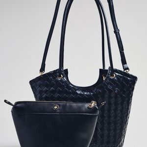 Chic Black Woven Shoulder Bag Set